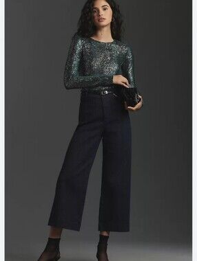 Maeve by Anthropologie The Colette Sparkle Denim Cropped Wide Leg Jeans Blue